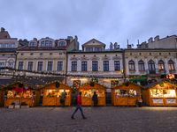 RZESZOW, POLAND - DECEMBER 16:
A general view of the Christmas Market at Main Market Square opening in the afternoon amid strong winds after...