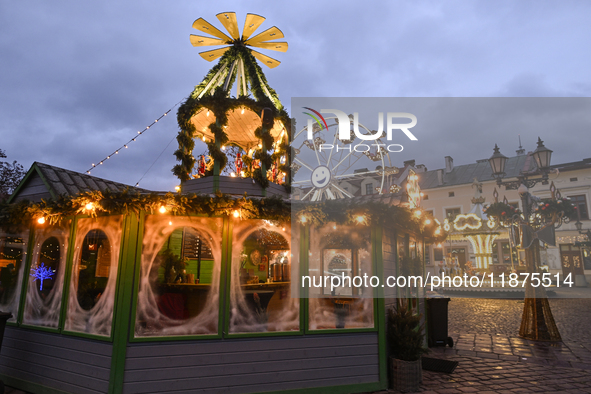 RZESZOW, POLAND - DECEMBER 16:
A general view of the Christmas Market at Main Market Square opening in the afternoon amid strong winds after...