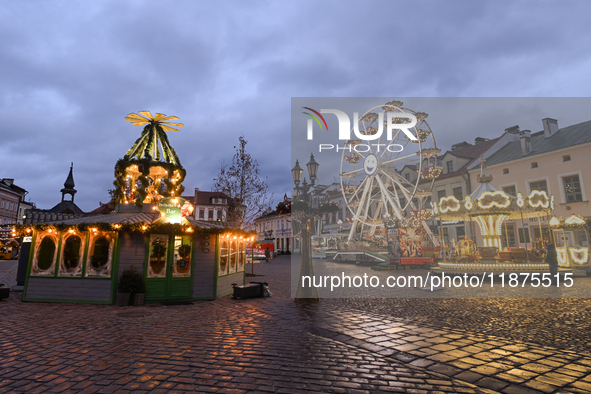 RZESZOW, POLAND - DECEMBER 16:
A general view of the Christmas Market at Main Market Square opening in the afternoon amid strong winds after...