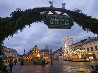 RZESZOW, POLAND - DECEMBER 16:
A general view of the Christmas Market at Main Market Square opening in the afternoon amid strong winds after...