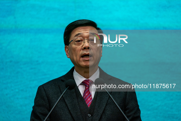 Hong Kong Chief Executive John Lee speaks to the media before his executive council meeting in Hong Kong, China, on December 17, 2024. 