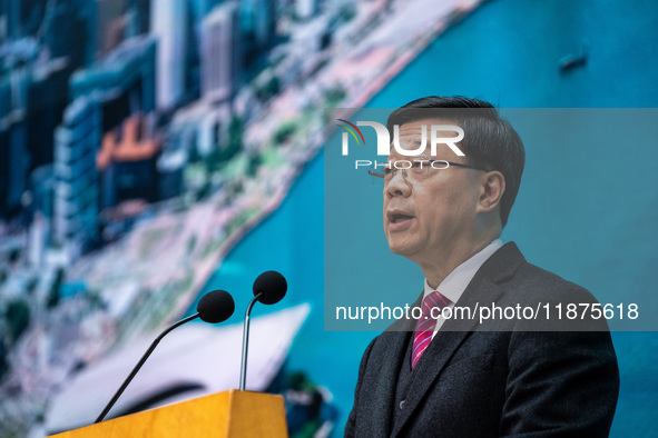 Hong Kong Chief Executive John Lee speaks to the media before his executive council meeting in Hong Kong, China, on December 17, 2024. 