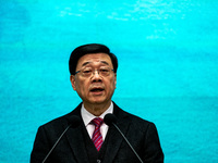 Hong Kong Chief Executive John Lee speaks to the media before his executive council meeting in Hong Kong, China, on December 17, 2024. (