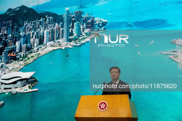 Hong Kong Chief Executive John Lee speaks to the media before his executive council meeting in Hong Kong, China, on December 17, 2024. 