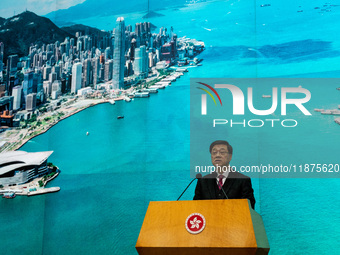 Hong Kong Chief Executive John Lee speaks to the media before his executive council meeting in Hong Kong, China, on December 17, 2024. (