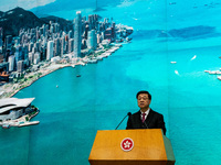 Hong Kong Chief Executive John Lee speaks to the media before his executive council meeting in Hong Kong, China, on December 17, 2024. (