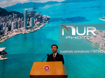 Hong Kong Chief Executive John Lee speaks to the media before his executive council meeting in Hong Kong, China, on December 17, 2024. (