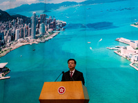 Hong Kong Chief Executive John Lee speaks to the media before his executive council meeting in Hong Kong, China, on December 17, 2024. (