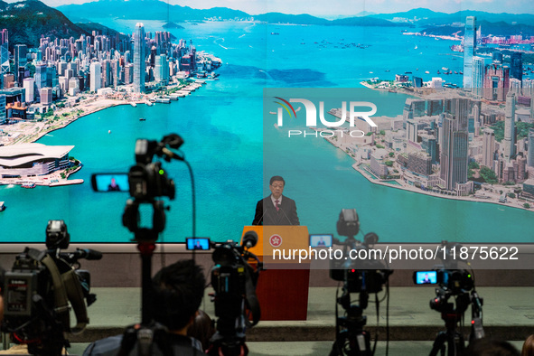 Hong Kong Chief Executive John Lee speaks to the media before his executive council meeting in Hong Kong, China, on December 17, 2024. 