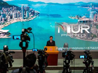 Hong Kong Chief Executive John Lee speaks to the media before his executive council meeting in Hong Kong, China, on December 17, 2024. (