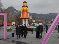 A 7-meter-tall statue of Young-hee, the iconic doll from the Netflix series Squid Game, is displayed at Gwanghwamun Square in Seoul, South K...