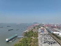 A ro-ro cargo ship loads Chery Group cars destined for the global market at Zhujiaqiao Port area of Anhui Port Group in Wuhu, Anhui province...