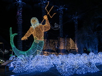 A large light installation of Poseidon is in Piazza Angelina Lauro in Sorrento, Naples, Italy, on December 16, 2024. Sorrento is a town over...