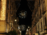 Christmas lights adorn Corso Italia in Sorrento, Naples, Italy, on December 16, 2024. Sorrento is a town overlooking the Bays of Naples in S...