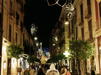 Christmas lights adorn Corso Italia in Sorrento, Naples, Italy, on December 16, 2024. Sorrento is a town overlooking the Bays of Naples in S...