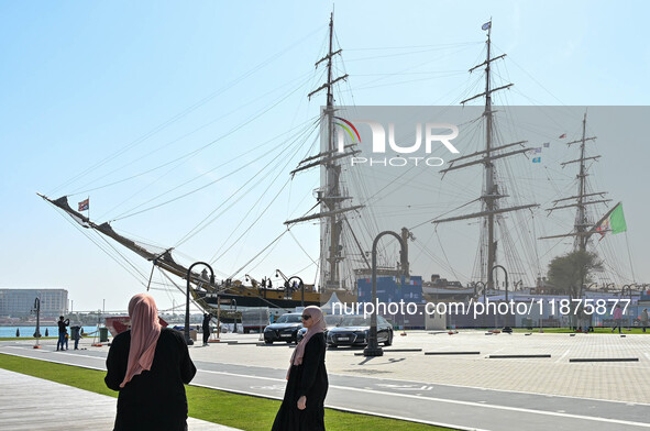 The Amerigo Vespucci, the historic sailing ship and training ship of the Italian navy, docks in Old Doha Port, Qatar, and opens for visitors...