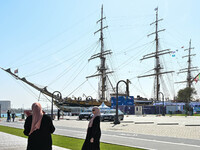 The Amerigo Vespucci, the historic sailing ship and training ship of the Italian navy, docks in Old Doha Port, Qatar, and opens for visitors...