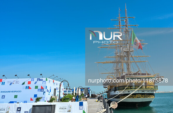 The Amerigo Vespucci, the historic sailing ship and training ship of the Italian navy, docks in Old Doha Port, Qatar, and opens for visitors...