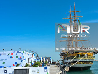 The Amerigo Vespucci, the historic sailing ship and training ship of the Italian navy, docks in Old Doha Port, Qatar, and opens for visitors...