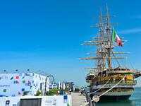 The Amerigo Vespucci, the historic sailing ship and training ship of the Italian navy, docks in Old Doha Port, Qatar, and opens for visitors...