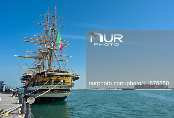 The Amerigo Vespucci, the historic sailing ship and training ship of the Italian navy, docks in Old Doha Port, Qatar, and opens for visitors...