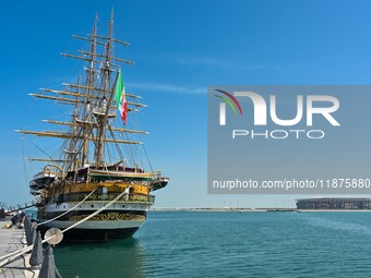 The Amerigo Vespucci, the historic sailing ship and training ship of the Italian navy, docks in Old Doha Port, Qatar, and opens for visitors...