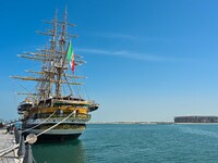 The Amerigo Vespucci, the historic sailing ship and training ship of the Italian navy, docks in Old Doha Port, Qatar, and opens for visitors...