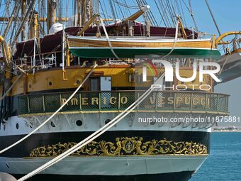 The Amerigo Vespucci, the historic sailing ship and training ship of the Italian navy, docks in Old Doha Port, Qatar, and opens for visitors...