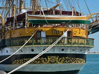 The Amerigo Vespucci, the historic sailing ship and training ship of the Italian navy, docks in Old Doha Port, Qatar, and opens for visitors...