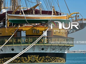 The Amerigo Vespucci, the historic sailing ship and training ship of the Italian navy, docks in Old Doha Port, Qatar, and opens for visitors...