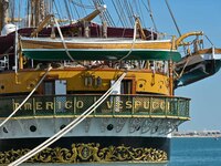 The Amerigo Vespucci, the historic sailing ship and training ship of the Italian navy, docks in Old Doha Port, Qatar, and opens for visitors...