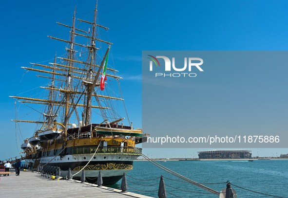 The Amerigo Vespucci, the historic sailing ship and training ship of the Italian navy, docks in Old Doha Port, Qatar, and opens for visitors...