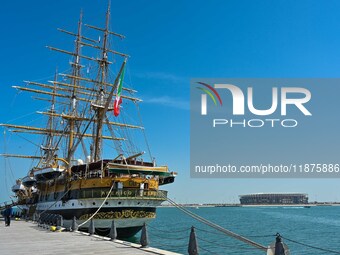 The Amerigo Vespucci, the historic sailing ship and training ship of the Italian navy, docks in Old Doha Port, Qatar, and opens for visitors...