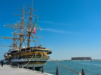 The Amerigo Vespucci, the historic sailing ship and training ship of the Italian navy, docks in Old Doha Port, Qatar, and opens for visitors...