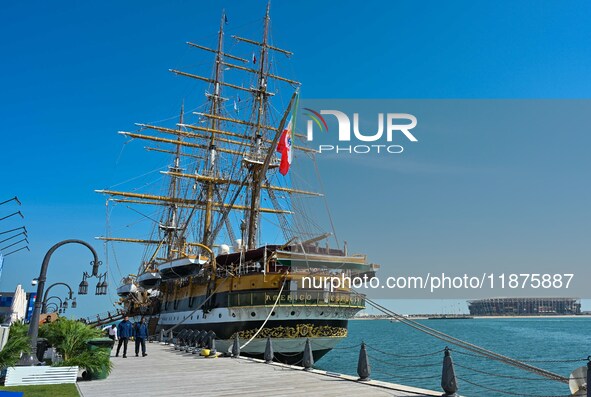 The Amerigo Vespucci, the historic sailing ship and training ship of the Italian navy, docks in Old Doha Port, Qatar, and opens for visitors...