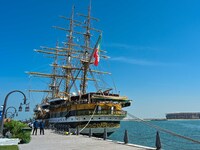 The Amerigo Vespucci, the historic sailing ship and training ship of the Italian navy, docks in Old Doha Port, Qatar, and opens for visitors...