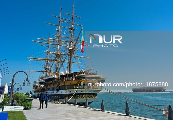 The Amerigo Vespucci, the historic sailing ship and training ship of the Italian navy, docks in Old Doha Port, Qatar, and opens for visitors...