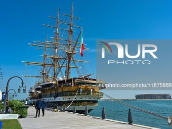 The Amerigo Vespucci, the historic sailing ship and training ship of the Italian navy, docks in Old Doha Port, Qatar, and opens for visitors...