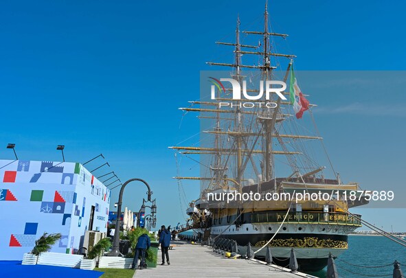 The Amerigo Vespucci, the historic sailing ship and training ship of the Italian navy, docks in Old Doha Port, Qatar, and opens for visitors...