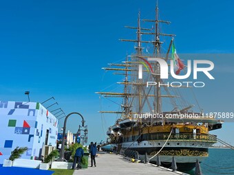 The Amerigo Vespucci, the historic sailing ship and training ship of the Italian navy, docks in Old Doha Port, Qatar, and opens for visitors...