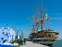 The Amerigo Vespucci, the historic sailing ship and training ship of the Italian navy, docks in Old Doha Port, Qatar, and opens for visitors...