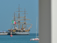 The Amerigo Vespucci, the historic sailing ship and training ship of the Italian navy, docks in Old Doha Port, Qatar, on December 17, 2024,...