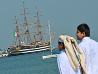 The Amerigo Vespucci, the historic sailing ship and training ship of the Italian navy, docks in Old Doha Port, Qatar, on December 17, 2024,...