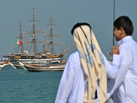 The Amerigo Vespucci, the historic sailing ship and training ship of the Italian navy, docks in Old Doha Port, Qatar, on December 17, 2024,...