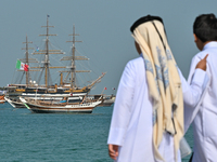 The Amerigo Vespucci, the historic sailing ship and training ship of the Italian navy, docks in Old Doha Port, Qatar, on December 17, 2024,...