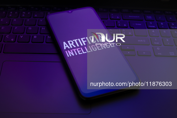 The text ''Artificial Intelligence (AI)'' appears on a smartphone screen in this illustration photo in Reno, United States, on December 17,...