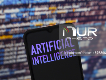 The text ''Artificial Intelligence (AI)'' appears on a smartphone screen in this illustration photo in Reno, United States, on December 17,...