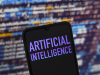 The text ''Artificial Intelligence (AI)'' appears on a smartphone screen in this illustration photo in Reno, United States, on December 17,...