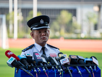 Inter-department Counter Terrorism Unit Senior Superintendent, Leung Wai Kei, speaks to the media at Kai Tak Sports Park in Hong Kong on Dec...