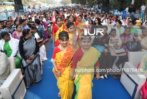 Protestant Christian children walk to perform during a pre-Christmas celebration in Kolkata, India, on December 17, 2024. Protestantism is a...